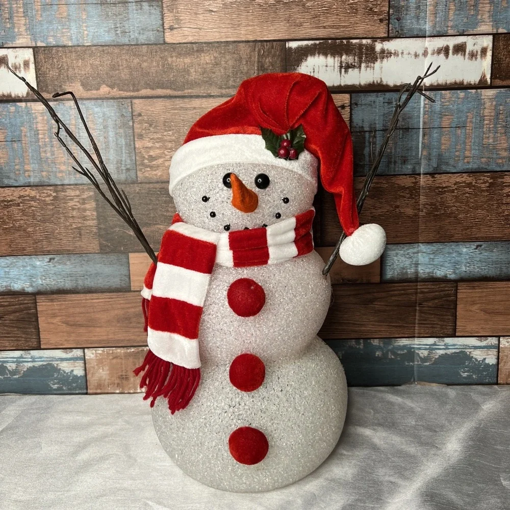 Vintage Large Melted Plastic Popcorn‎ Snowman Color Changing Light 16